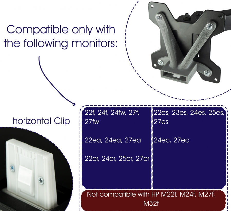 VESA adapter compatible with HP monitor (22f, 24f, 27f, 22es, 22ea, 22er, 24es, 24ea, 24er, 27es, 27ea, 27er) - 75x75mm