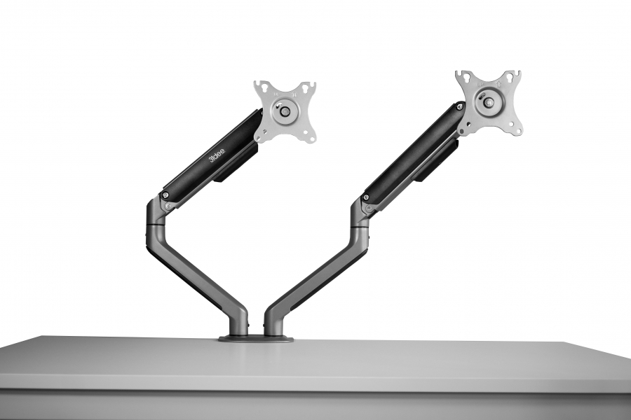 3IDEE Flexi-Lite Double monitor arm for 17-32 inch monitors, 2 monitors, up to 9kg, ergonomic, height adjustable, VESA 75x75/100x100, modern and timeless design - Space Grey